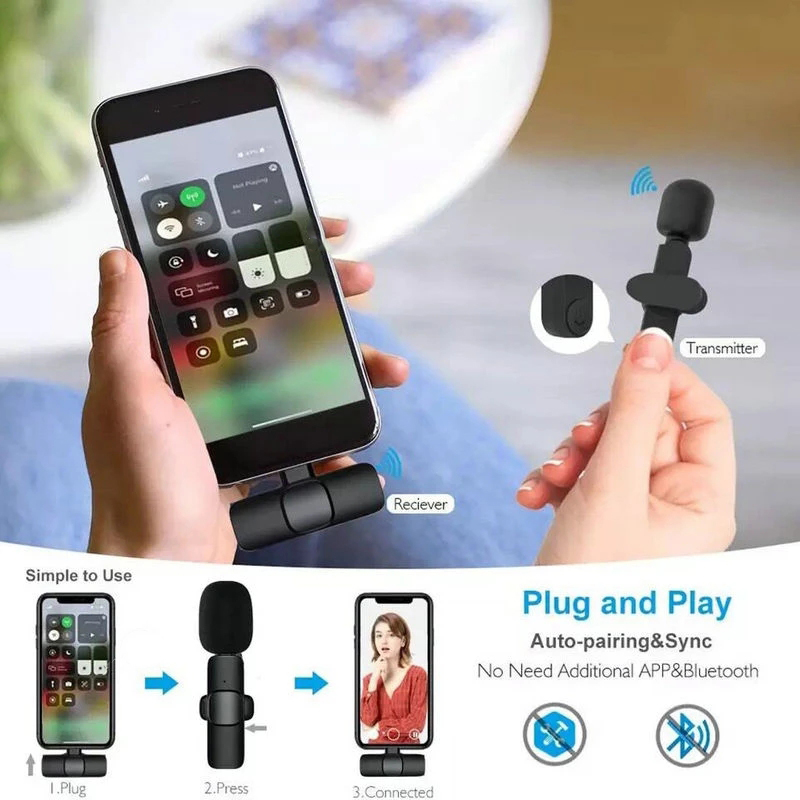 2 i trådløs lavaliermikrofon bærbar lyd- 1 videoopptak minimikrofon til ios android direktesending spilltelefon mikrofon