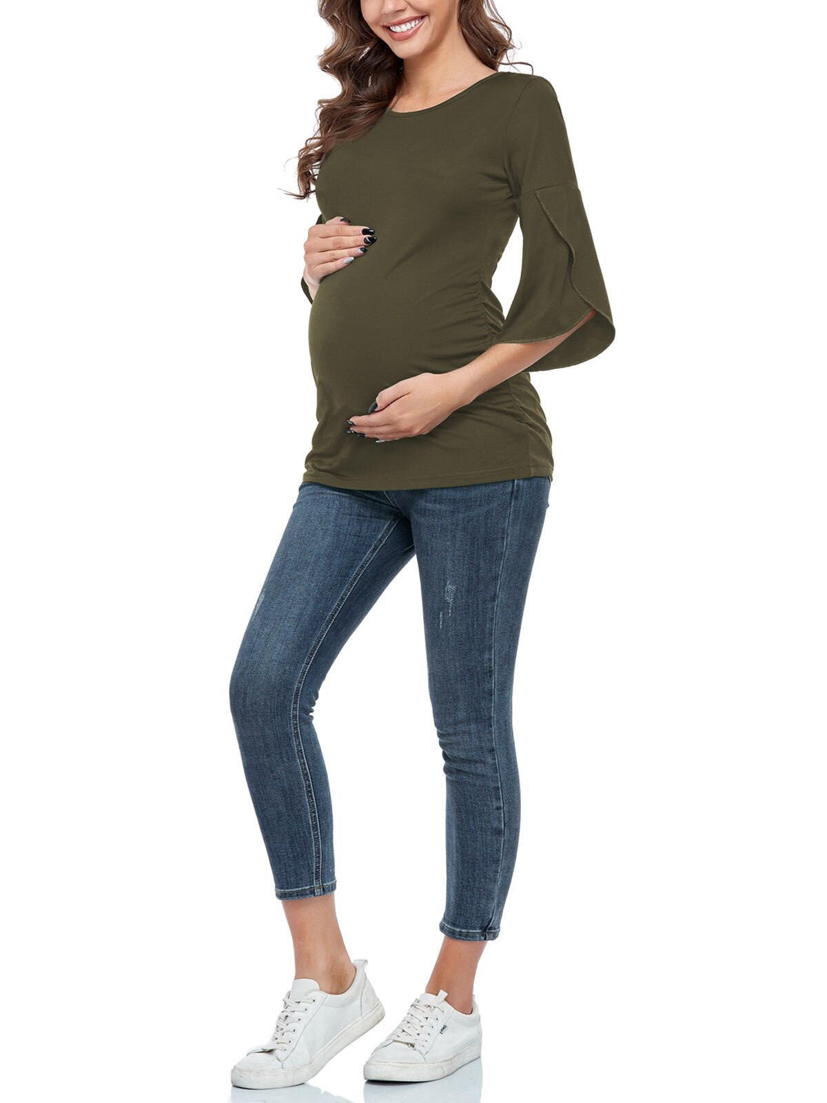 Liu&amp;Qu Womens Maternity Tops T-shirts Summer Pregnant Clothes Round Neck Petal Short Sleeve Shirts Pregnancy 2022