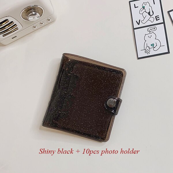 ARYA 10x10cm Portable Planner Notebook 3Holes Shiny Cute Mini Diary 3'' Photocard Album Holder Kawaii Diary Binder: black card holder