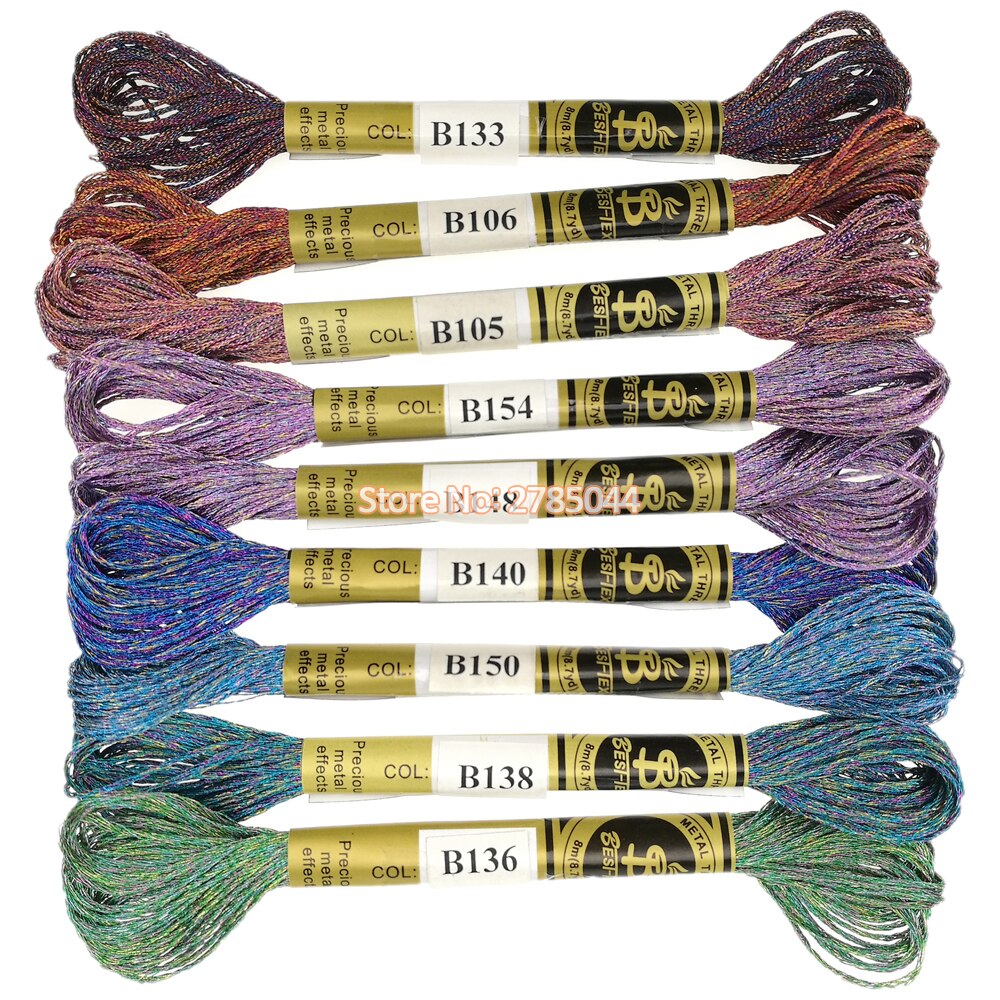 Sanbest Metallic Cross Stitch Thread Shiny Effect Embroidery Threads DIY Decor Hand Knitting Crafts Floss Sewing TH00042: New Combo 08