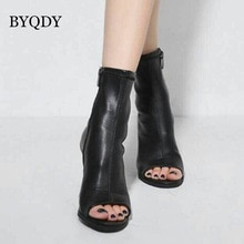 Zapatos de otoño BYQDY, botas abiertas para los dedos de los pies para mujer, cremallera trasera, tacones altos, partido clásico a la , Roma de talla grande tamaño cómodo 40