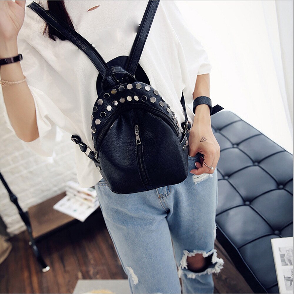 Frauen Mädchen Rucksack Tornister Schule Taschen Jugendliche Rucksack Mini Niet Tasche Kleinen Rucksack Leder Rucksack # p2s