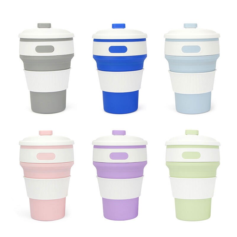 Taza de café de silicona plegable, vaso de agua sin BPA, portátil, telescópico, de viaje, multifunción, 350ml