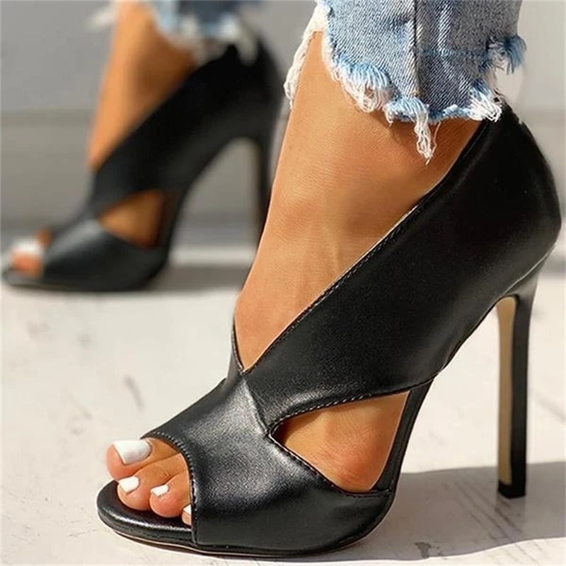 Sommer pumps sko ensfarvet afslappet åben tå super høj hæl fiskehoved pumps størrelse 34-43 kvinder kvindelige pu sandaler