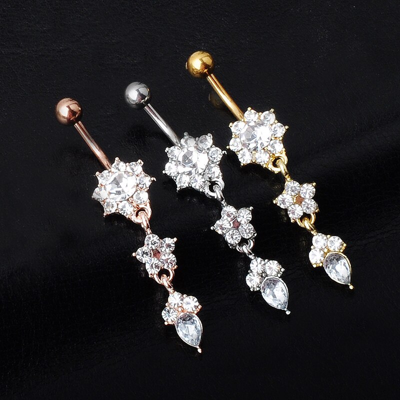 1pc Neue Zirkon Chirurgische Edelstahl Nabel durchbohren Blume Anhänger Bauchnabel Ringe Bauch durchbohren Körper Jewely
