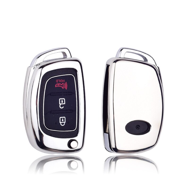 Bilstyling nyckelfodral för hyundai elantra  ix25 ix35 sonata tucson accent nyckelskalsskydd biltillbehör: Silver-