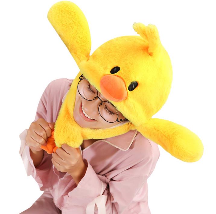 Girls Animals Ear Moving Jumping Hats Children Women Warm Plush Rabbit Winter Caps Kids Cute Bunny Fuzzy Pinch Airbag Funny Hats