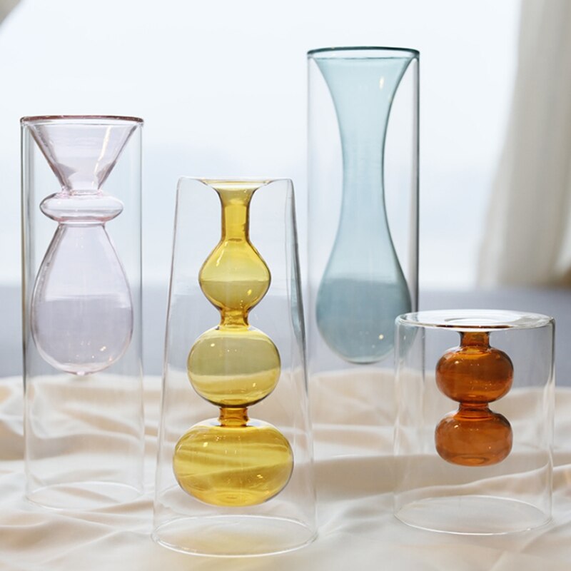 Heminredning vas glas blomvas nordisk dubbellager vaser vardagsrum dekoration salong vasi jarrone decoracion casa