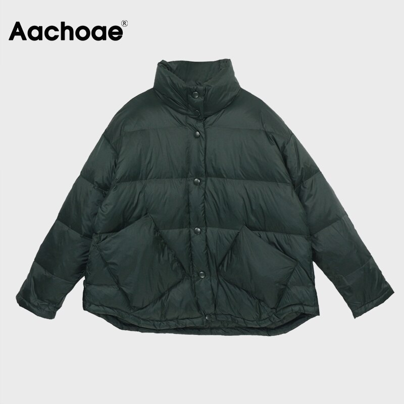 Aachoae casual feminino longo parka com bolsos sólido manga longa algodão-acolchoado jaqueta senhoras inverno grosso casacos quentes ropa de mujer
