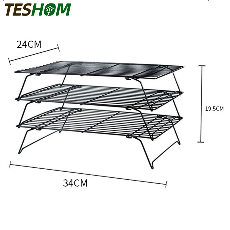 3 Layers Stackable Wire Grid Cooling Tray Cake Food Rack Oven Kitchen Baking Pizza Bread Barbecue Cookie Holder Biscuit Shelf