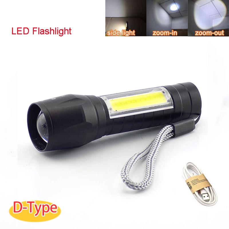 Mini potente linterna LED 2 COB Q5 USB recargable linterna trabajo flash luz linterna batería pesca linternas de camping: D