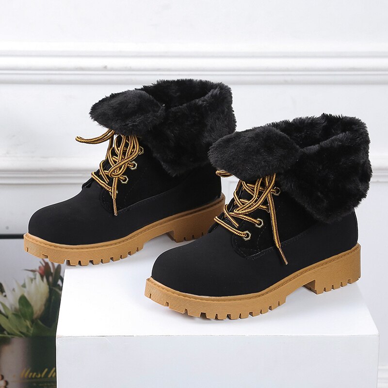 Bottes d'hiver en fourrure à plateforme pour femmes, chaussures d'extérieur, en peluche, résistantes, à talons bas, solides, ,