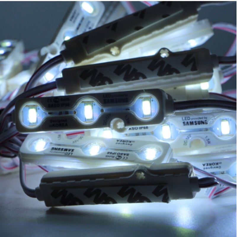 Dc 12v 50 stk høydepunkt  ip68 samsung smd 5730 5630 ledet modul lys reklamelampe 1.5w 3 lysdioder + ledd dimmerbryter 8a +3a strøm