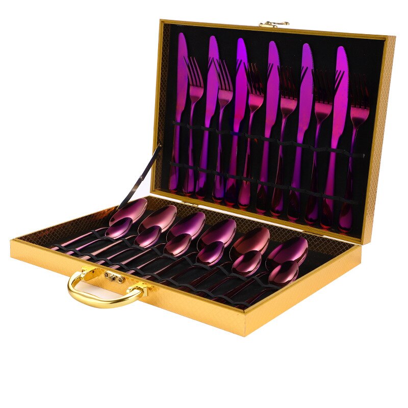 24 Stks/set Goud Bestek Zilverwerk Set Steak Mes Vork Lepel Theelepel Noble Wedding Party Reizen Thuis Luxe Bestek Set: D