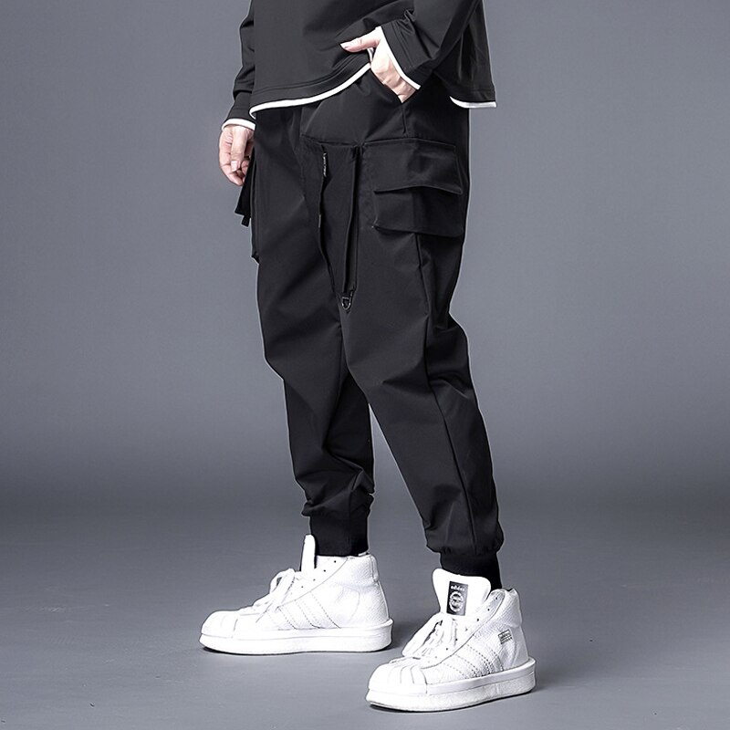 Pantalones Cargo holgados con de bolsillo para hombre, Joggers negros, a la ropa de calle, pantalones holgados, talla grande 7XL, HX617