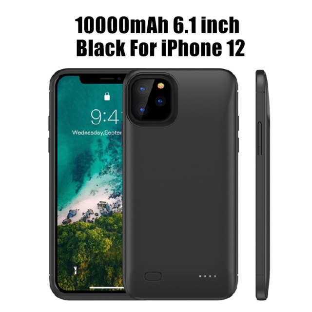 10000Mah Power Bank Voor Iphone 6 6S 7 8 Plus 12 Pro Max Batterij Oplader Voor Iphone X Xs Xr 11 Pro Max 12Mini Opladen Case: Black i12