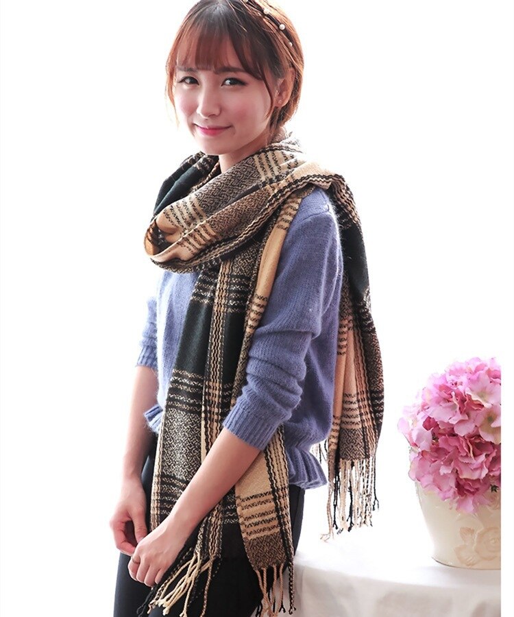 Vrouwen Kasjmier Sjaals Herfst Winter Vrouwelijke Wol Plaid Sjaal Dame Brede Roosters Lange Shawl Wrap Deken Warme Schoudermantel