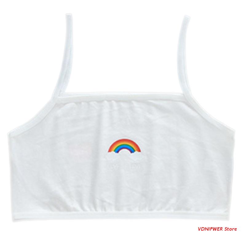 Estudiante pubertad chica verano sujetador de entrenamiento lindo Arco Iris dibujo de nube ropa interior transpirable capa Bralette sin aros: white