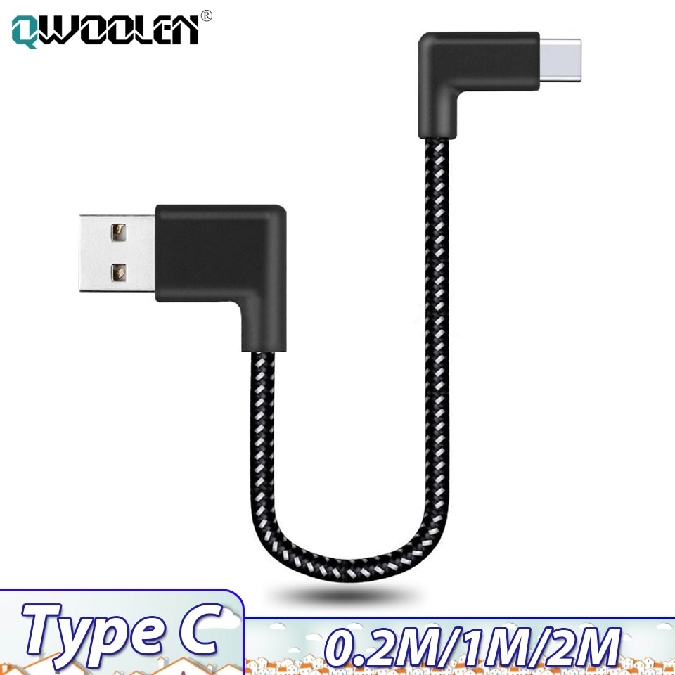 20cm/1m/2m Short 90 Degree USB Type C Charging Cable USB-C Phone Charger Cabel For Samsung Galaxy Note 10 Plus S10 Lite S20 Plus