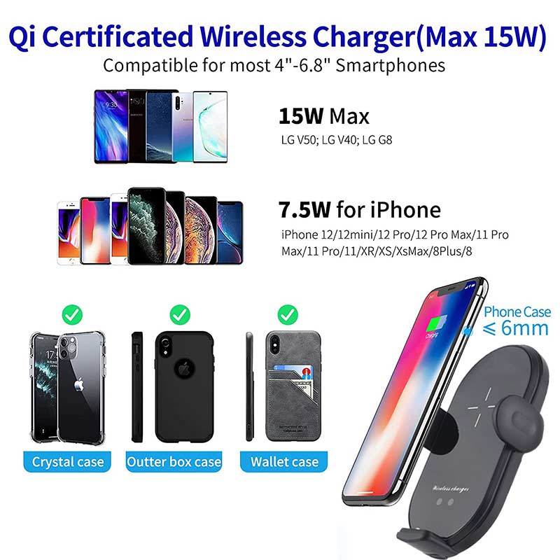 Universal coche Qi 15W cargador inalámbrico taza soporte para teléfono móvil montaje automático infrarrojo Sensor inteligente sujeción montaje Universal coche