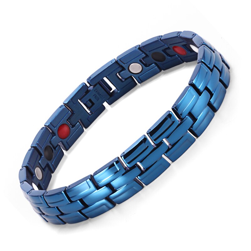 Cura magnético pulseira homem/mulher 316l aço inoxidável 3 elementos de cuidados de saúde (magnético, abeto, germânio) pulseira de ouro corrente de mão: Blue