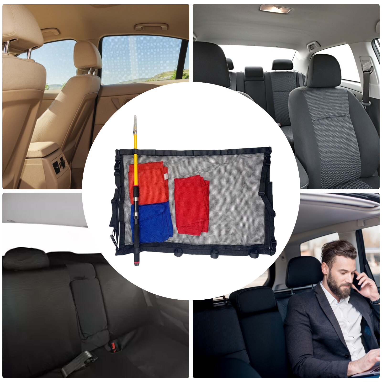 Ceiling Storage Mesh With Fishing Rod Holder Car Roof Rack Mesh Storage Rack Suitable For Long-distance Travel And Fishing