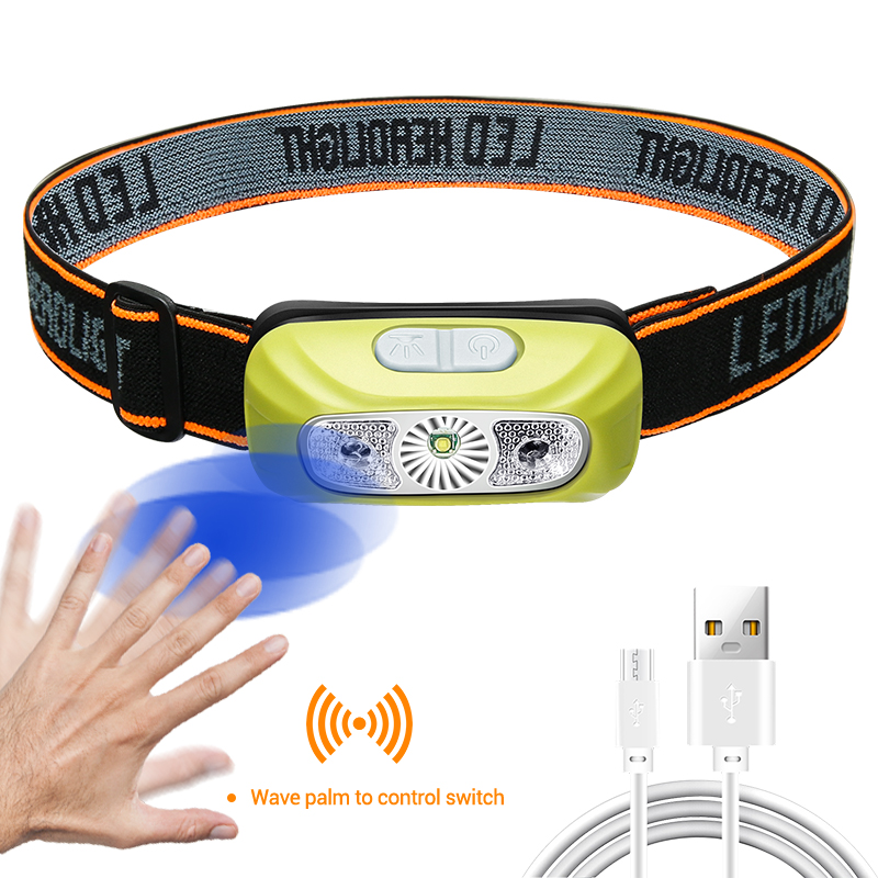 Mini Rechargeable Powerful Sensor Headlamp Fishing Camping USB Head Flashlight COB LED Head Light Torch Headlights Front Lantern: RGB