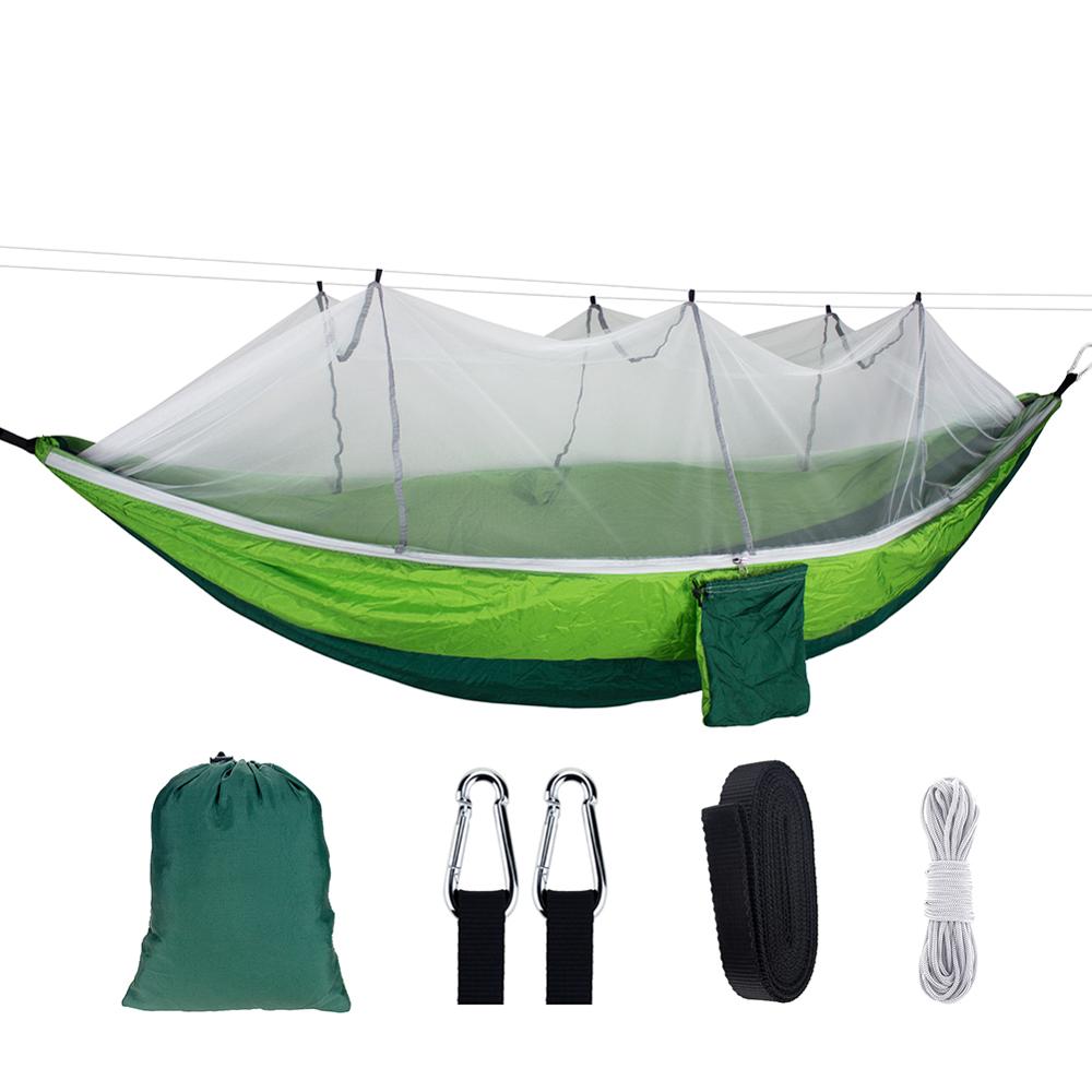Hängmatta med myggnät resehängmatta nylon för vuxencamping utomhushängande svängsäng bärbar campingtält sovsäng: 4