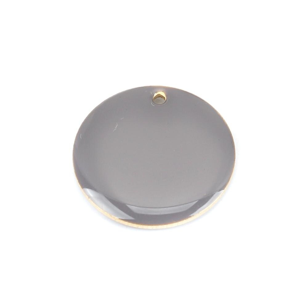 Doreen Box Copper Enamelled Sequins Charms Gold Color Metal Candy Color Round Pendants Jewelry 20mm Dia., 5 PCs: Grey