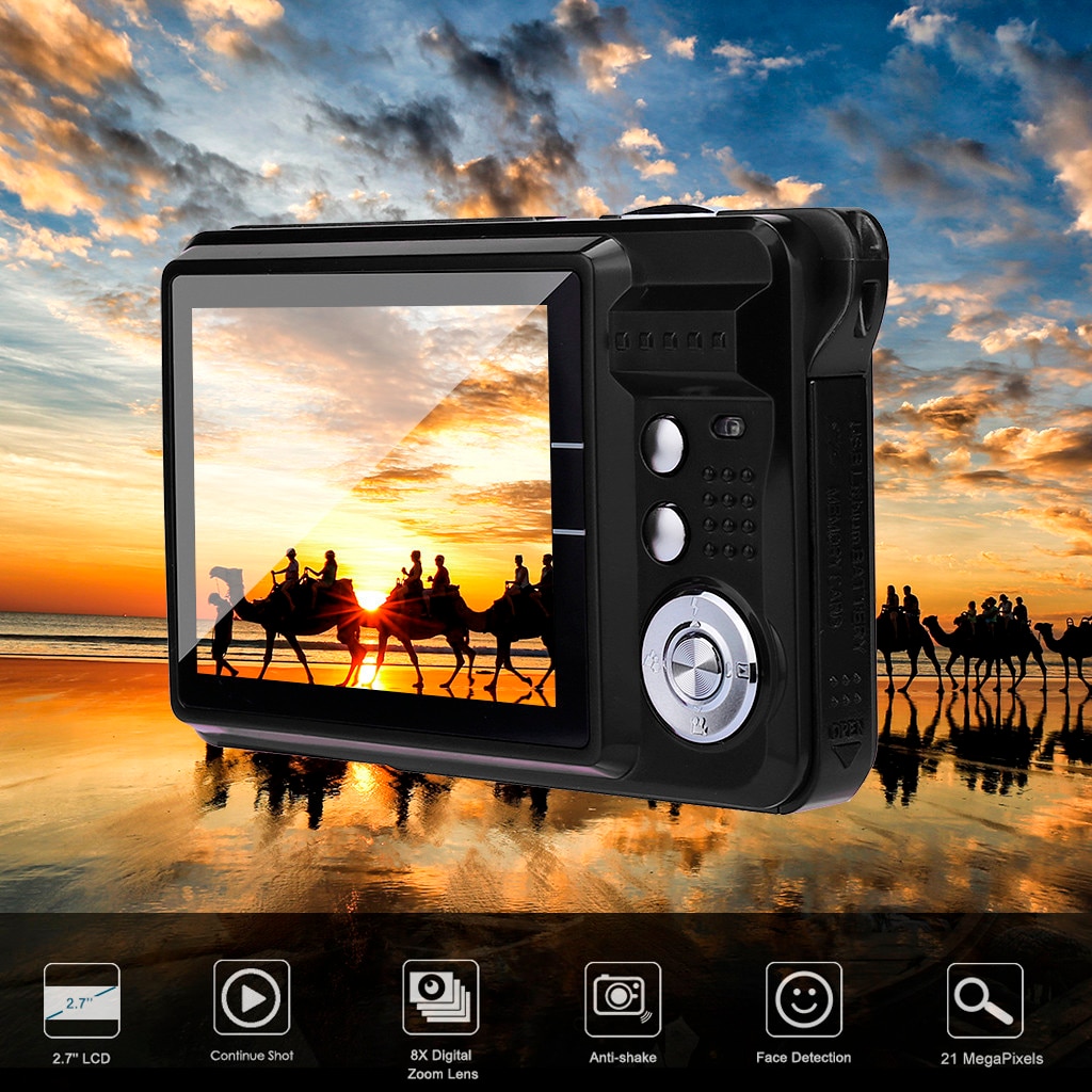 2.7HD Screen Digital Camera 21MP Anti-Shake Face Detection Camcorder Black white 28#