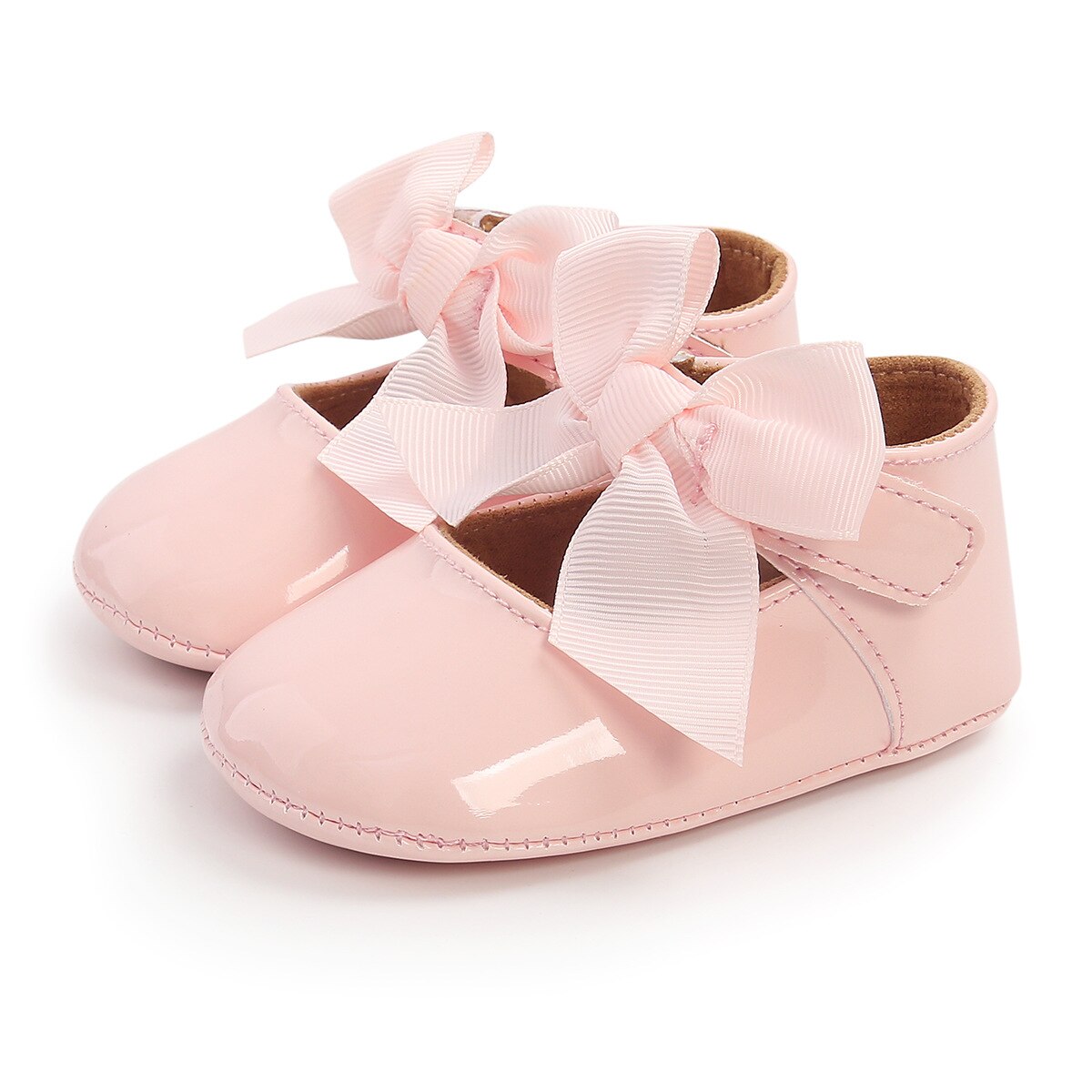 Heldere Leer Boog Baby Schoenen Voor Meisjes Mocassin Peuters Soft Sole Antislip Princess Schoenen Infant Wandelen Schoen Eerste Wandelaars: Roze / 11cm(0-6months)
