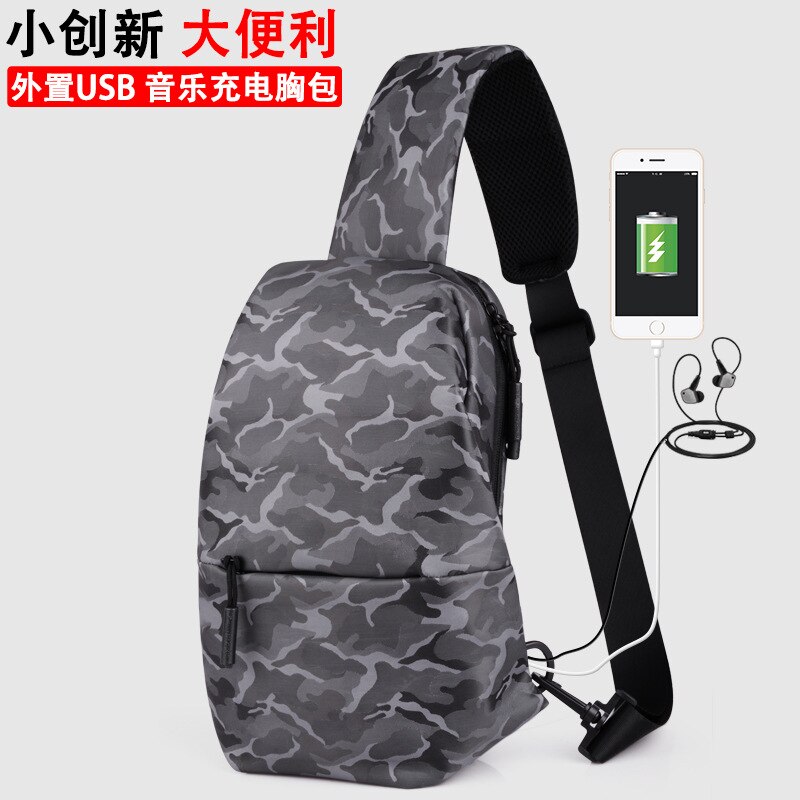 Casual borsttas usb oplaadbare unisex schouder crossbody multifunctionele effen kleur oxford borsttas: Grijze camouflage één