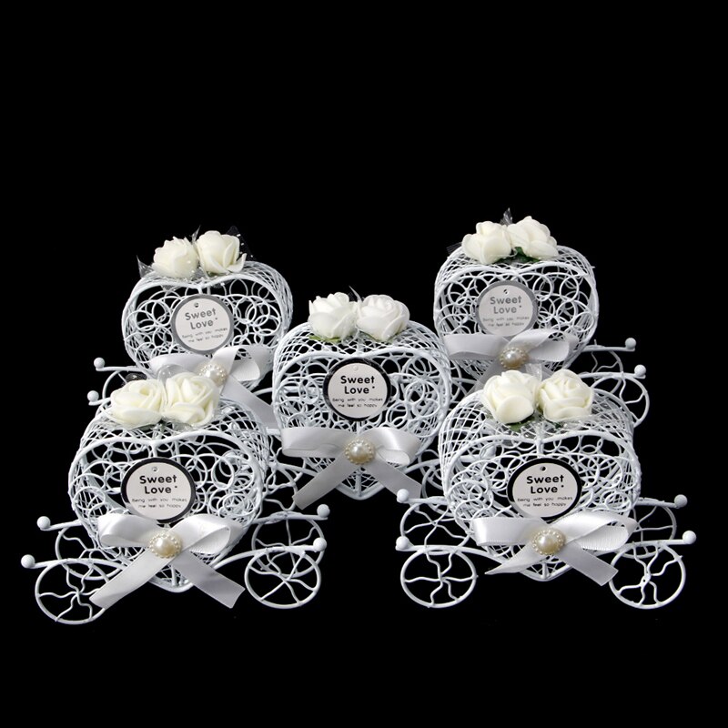 5Pcs Cinderella Carriage Candy Chocolate Boxes Birthday Wedding Party Favour: White