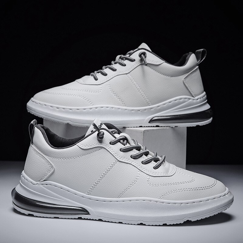 Aizhetu læder sneakers fritidssko mænd hvide sneakers flade snørebånd komfort sneakers sportssko mand: Hvid grå / 8