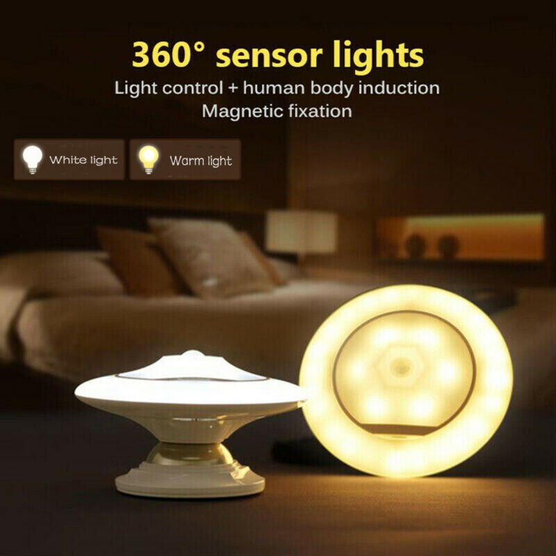 Ufo Motion Sensor Night Light Children 360 Degree Rotating Lamp Sensor Luminaire Baby Lamp Battery Powered Led