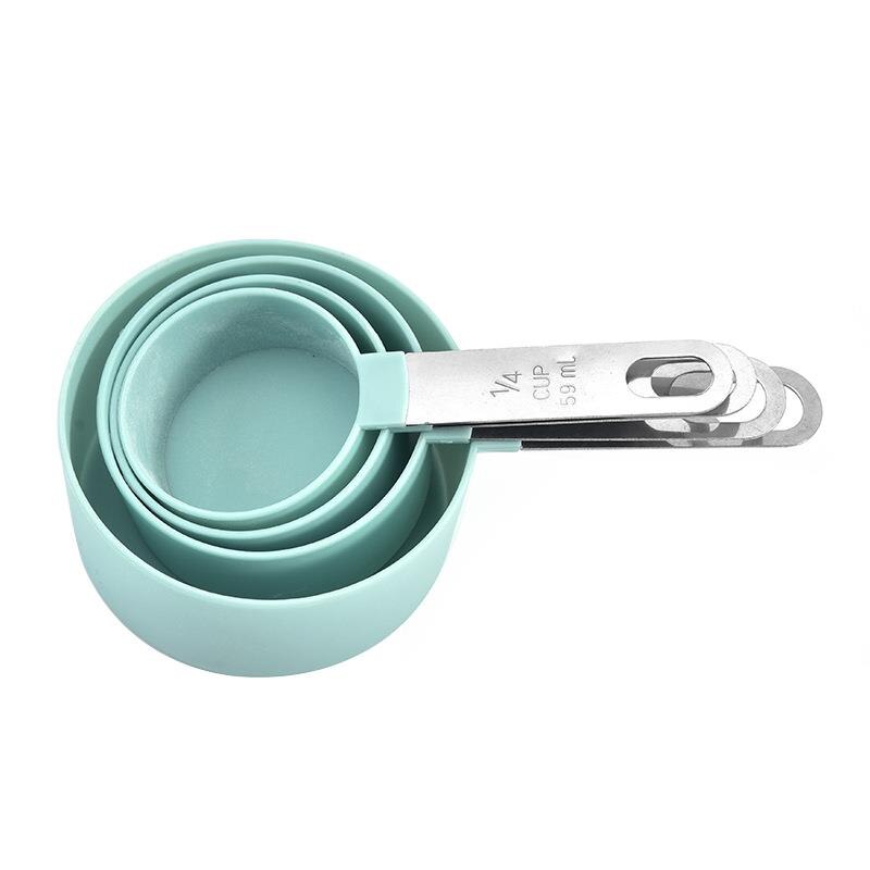 4PCS Stainless Steel Handle Measuring Cup Set Plastic Mixed Sizes Measuring Spoons Small Tablespoons Multi Purpose Spoons: blue