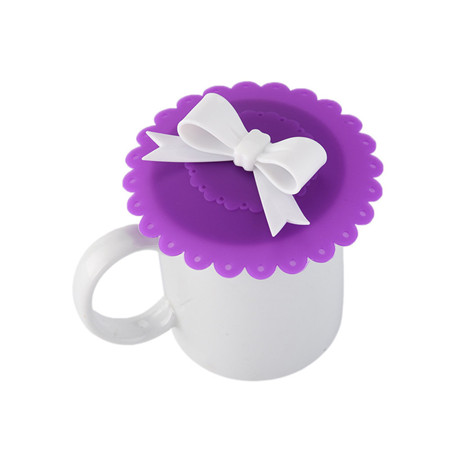 Fashionable Cup Lids Food-grade Silicone Cup Cover Heat-resistant Safe Healthy Silicone Lid with Bowknot 8 Colors: Purple
