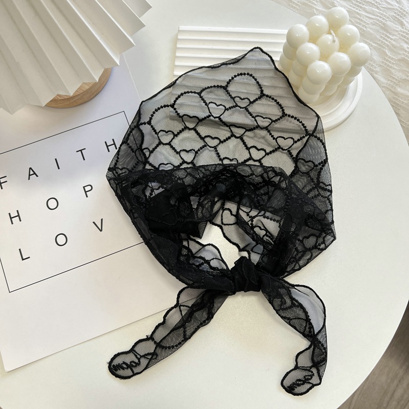 Bufanda de seda pequeña de encaje de Color para mujer, bufanda larga que combina con todo, bufanda de carpeta Triangular decorativa, protección para el cuello, cinta para el cabello de amarre: Blanco