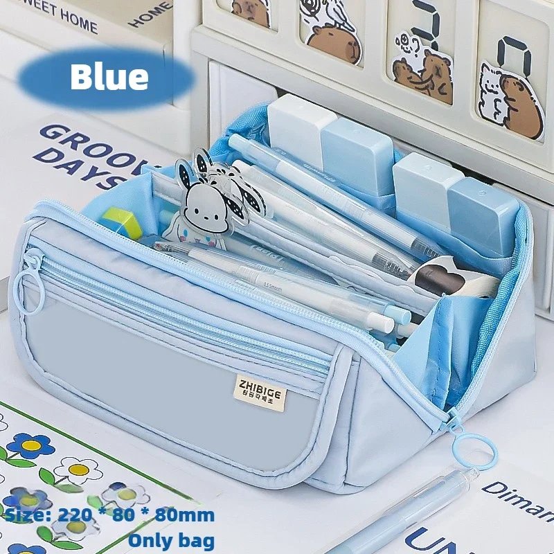 Grote Leren Etui - Multifunctionele Pennenhouder - Hoge Kwaliteit voor Schoolbenodigdheden: Blauw