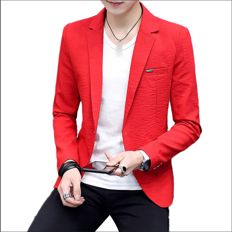 Blazer informal de color liso para hombre, con personalidad salvaje, fino y sólido, para primavera y verano: Rojo / Xxl