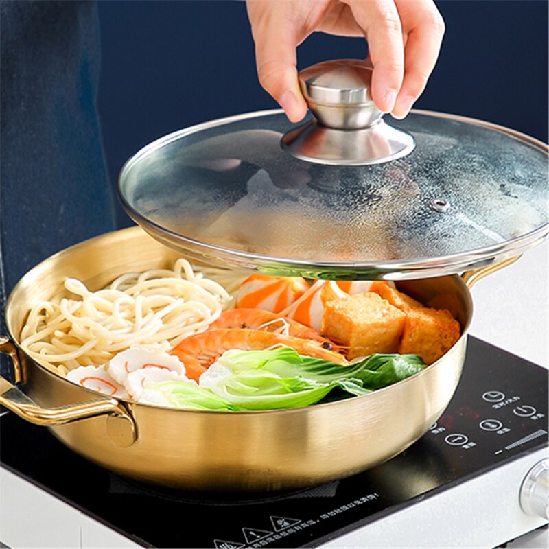 Marmite militaire dorée en acier inoxydable, petite marmite sèche coréenne, base spéciale pour cuisinière à alcool, Pot à soupe à gaz