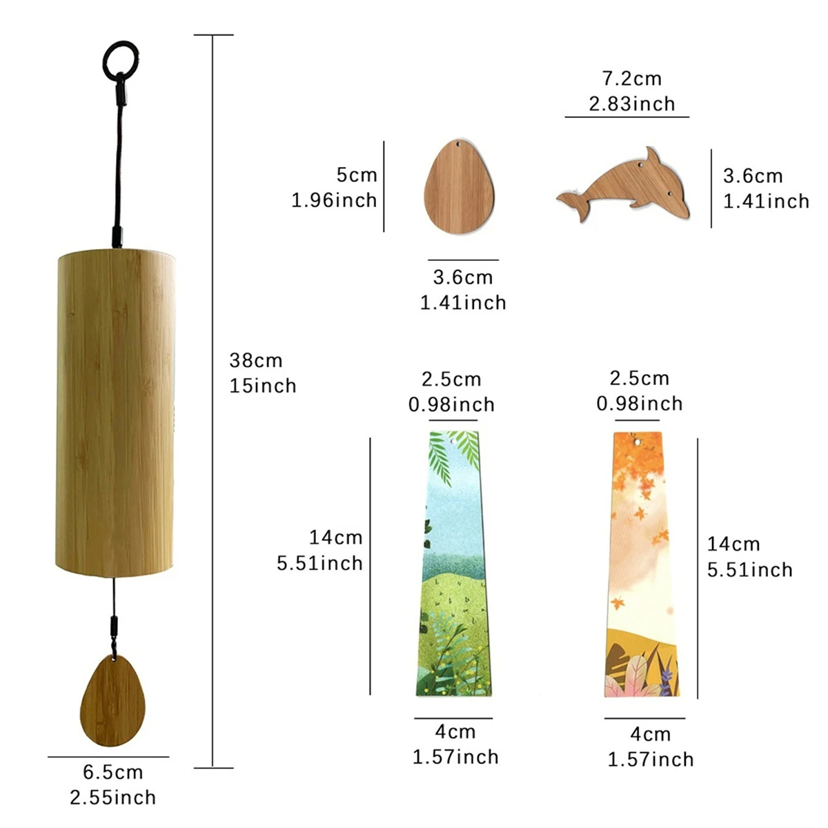 Conjunto de sinos de vento de bambu, sinos de vento, 8 hastes de tom, para jardim ao ar livre, pátio, decoração de casa, meditação, relaxamento