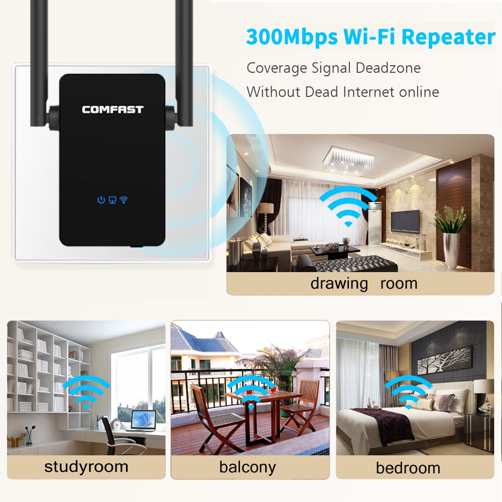 300Mbps Comfast 2.4Ghz Wireless Wifi Router High Power 2*5dbi Antenna Wifi Repeater Wifi Extender Long Range Wlan Wi-fi amplifie