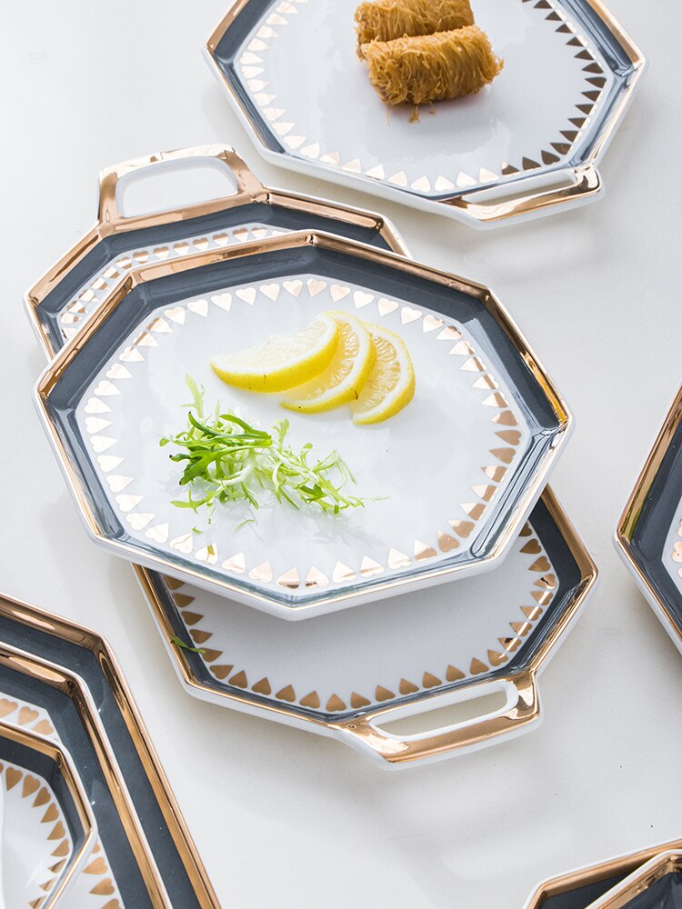 Nordic Entry Luxury Dinner Plate Tray Mug Seasoning Dish Home Hotel Ceramics Tableware Set Modern Porcelain Western Plates Tray