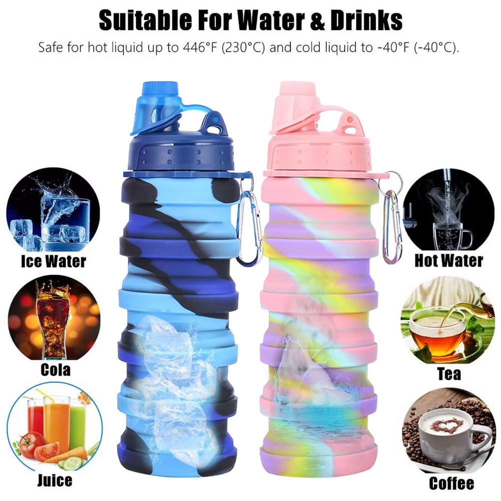 500Ml Draagbare Camouflage Opvouwbare Water Fles Herbruikbare Bpa Gratis Silicone Water Fles