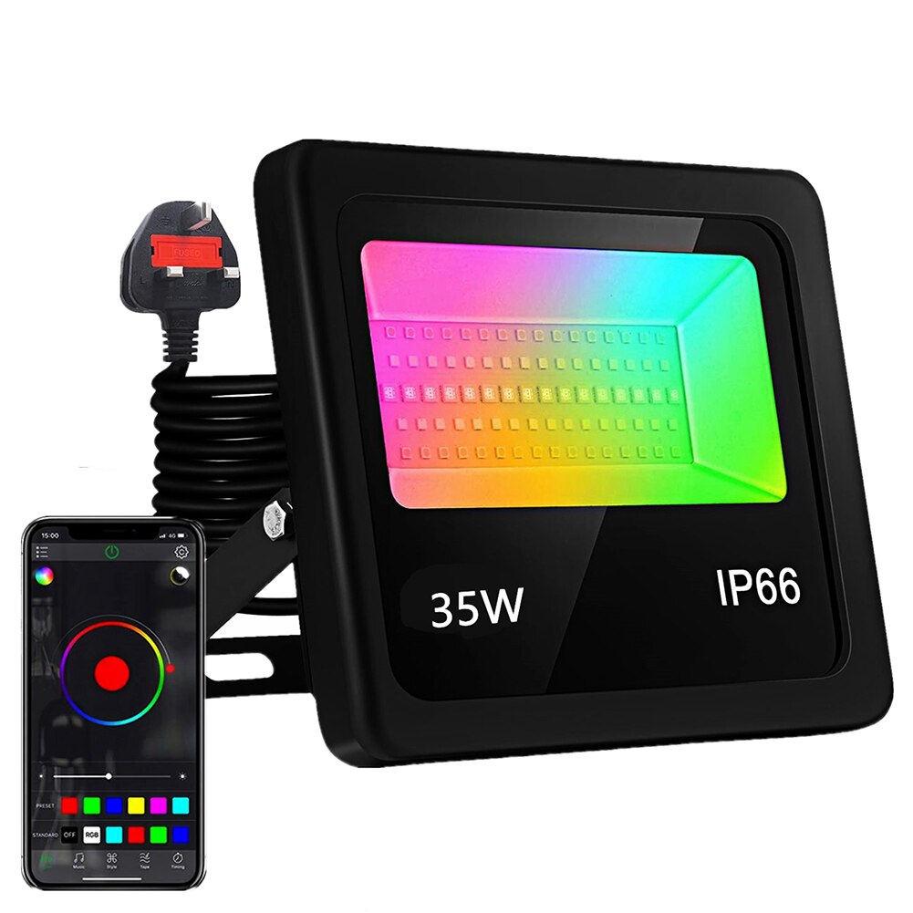 35W Led Spotlight Rgb Flood Light Outdoor/Indoor Met App Controle Muziek Sync Timer Dimmen Licht Kleur Veranderende schijnwerper: black UK