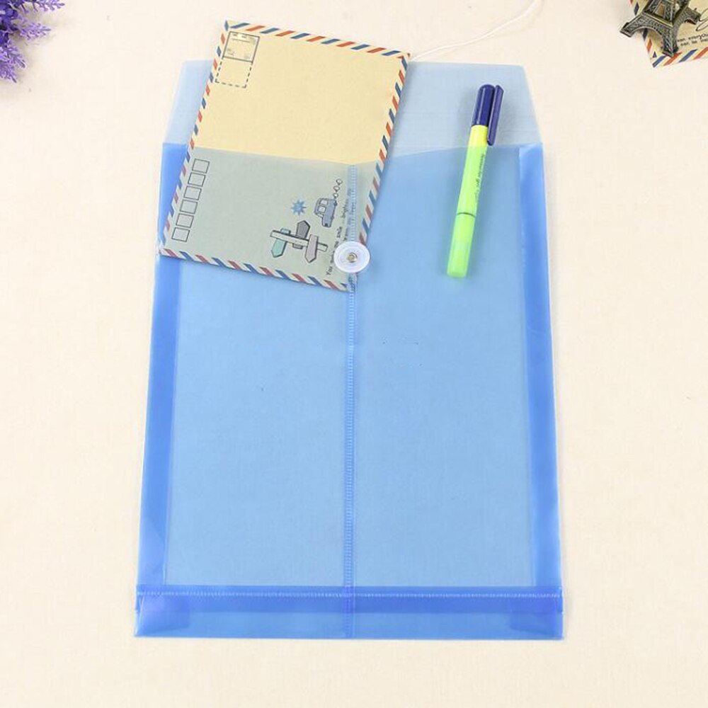 A4 File Document Button Closure Folder Bag PP Plastic Bags Waterproof Organizer Storage Stationery Punch Office School Supply: Blue