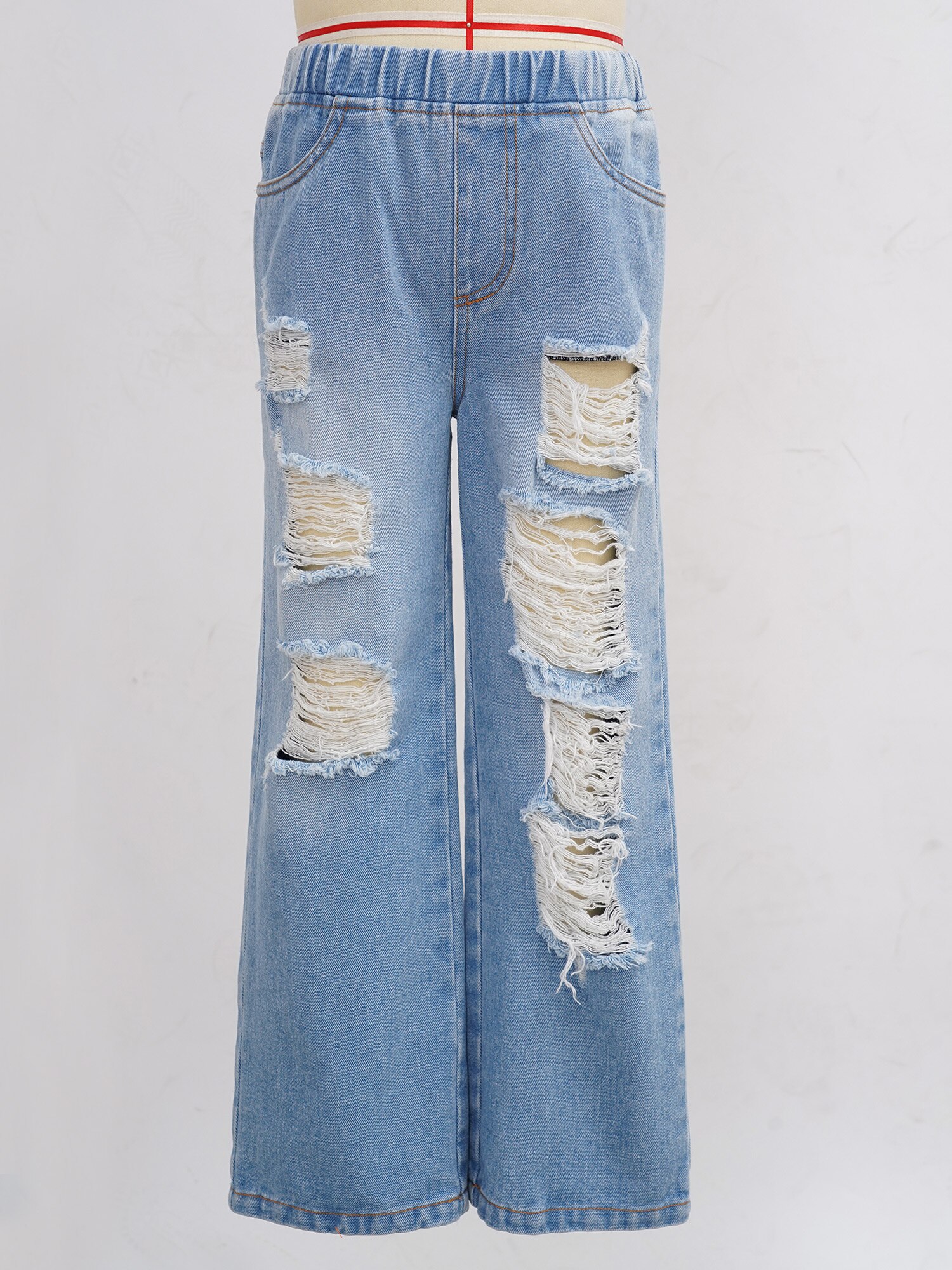 Pantaloni jeans strappati per bambini primavera proprietà bambini per pantaloni larghi in denim scuola ragazze grandi 4 11 12 13 14 anni