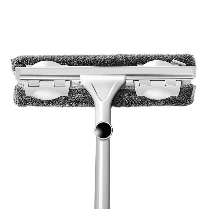 Long Handle Cleaning Brush Window Cleaner Glass Squeegee Telescopic Rod Rotating Head with Cleaning Cloth Rubber Wiper: white