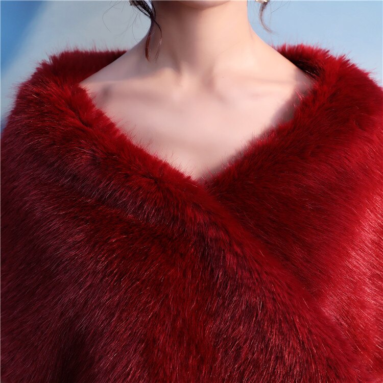Burgund Dicke Warme Faux Pelz Braut wickelt Winter Weiche Damen Für Besondere Anlässe Partei wickeln Hochzeit Schal Bolera Wein verrotten